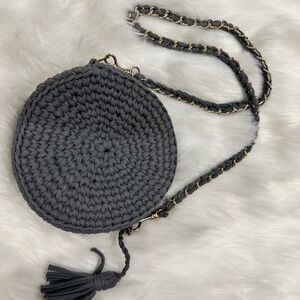 Round gray woven bag